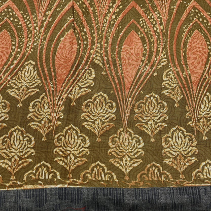 Vintage Green Woolen Printed Saree 5Yd Soft Pure Wool Woven Sari Fabric Warm Craft Material Winter Wrap Boho Indian Textile Christmas Gift