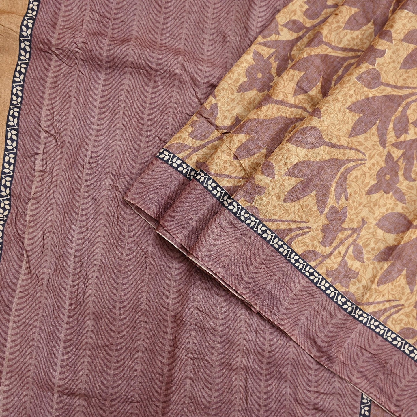 Vintage Brown Beige Pure Khadi Silk Saree 5Yd Handloom Printed Sari Fabric Pure Silk Boho Textile Eco Friendly Dressmaking Christmas Gift