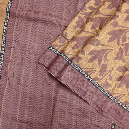 Vintage Brown Beige Pure Khadi Silk Saree 5Yd Handloom Printed Sari Fabric Pure Silk Boho Textile Eco Friendly Dressmaking Christmas Gift