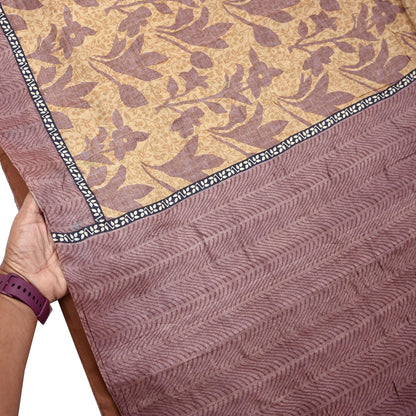Vintage Brown Beige Pure Khadi Silk Saree 5Yd Handloom Printed Sari Fabric Pure Silk Boho Textile Eco Friendly Dressmaking Christmas Gift
