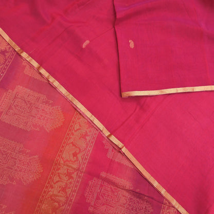 Indian Vintage Sari Pink & Orange Hand Woven Printed Sari 100% Pure Silk Sarees Craft Fabric 5yd Soft Zari Dress making Quilting Used