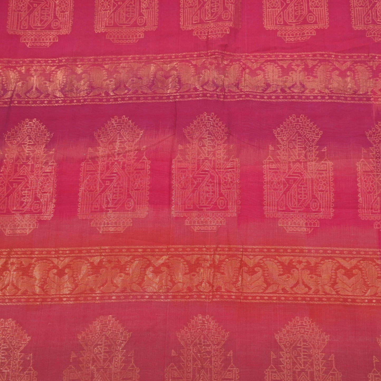 Indian Vintage Sari Pink & Orange Hand Woven Printed Sari 100% Pure Silk Sarees Craft Fabric 5yd Soft Zari Dress making Quilting Used