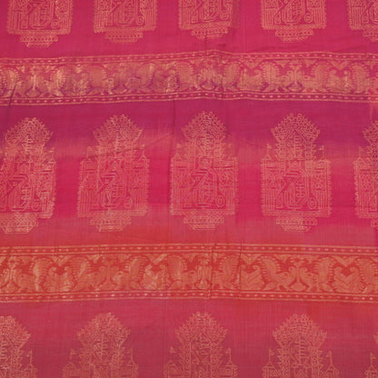 Indian Vintage Sari Pink & Orange Hand Woven Printed Sari 100% Pure Silk Sarees Craft Fabric 5yd Soft Zari Dress making Quilting Used