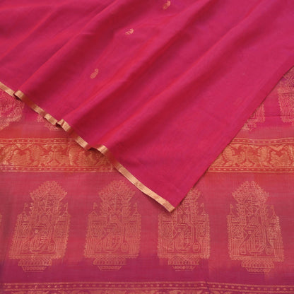 Indian Vintage Sari Pink & Orange Hand Woven Printed Sari 100% Pure Silk Sarees Craft Fabric 5yd Soft Zari Dress making Quilting Used