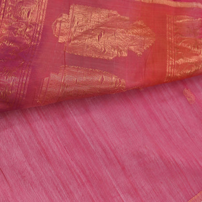 Indian Vintage Sari Pink & Orange Hand Woven Printed Sari 100% Pure Silk Sarees Craft Fabric 5yd Soft Zari Dress making Quilting Used