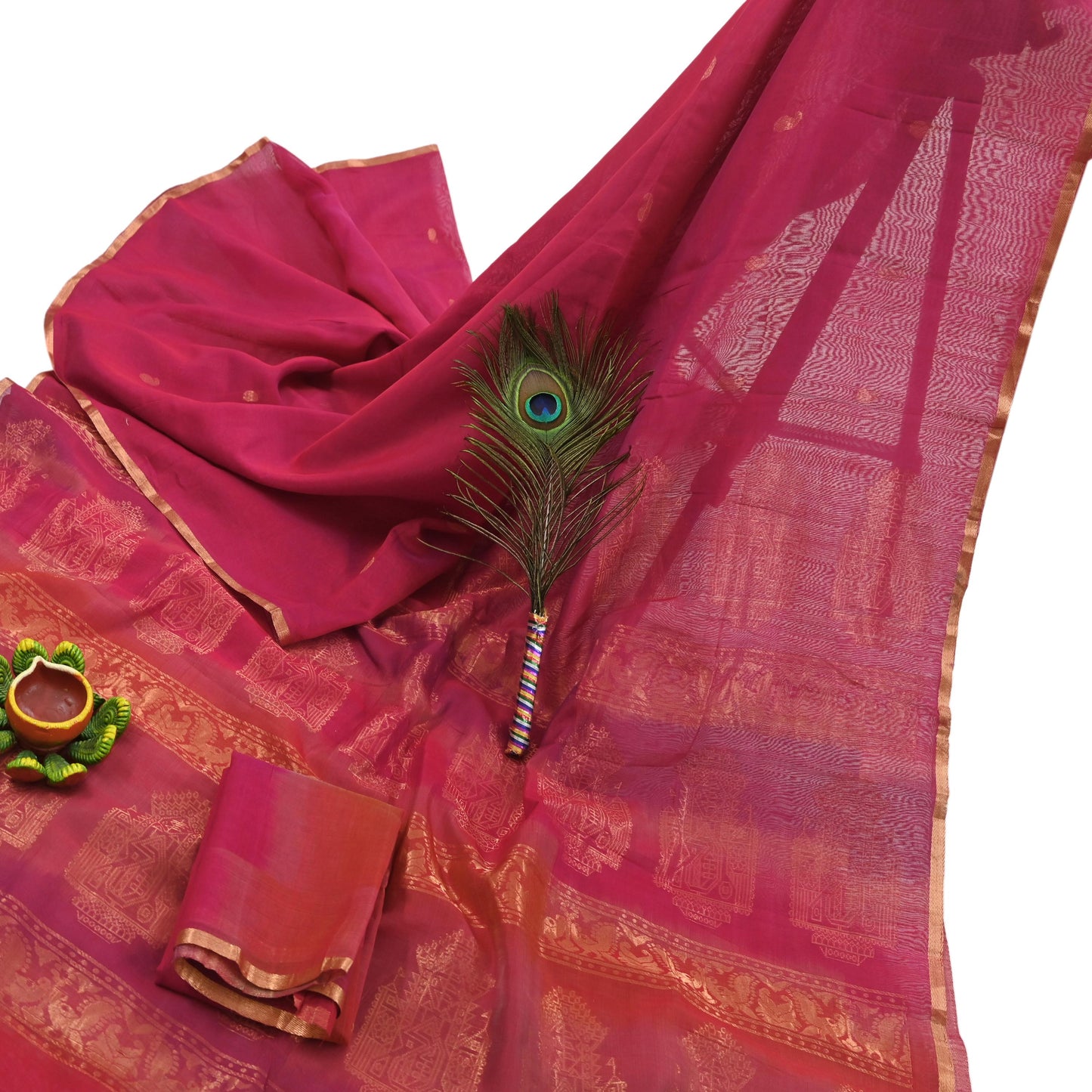 Indian Vintage Sari Pink & Orange Hand Woven Printed Sari 100% Pure Silk Sarees Craft Fabric 5yd Soft Zari Dress making Quilting Used