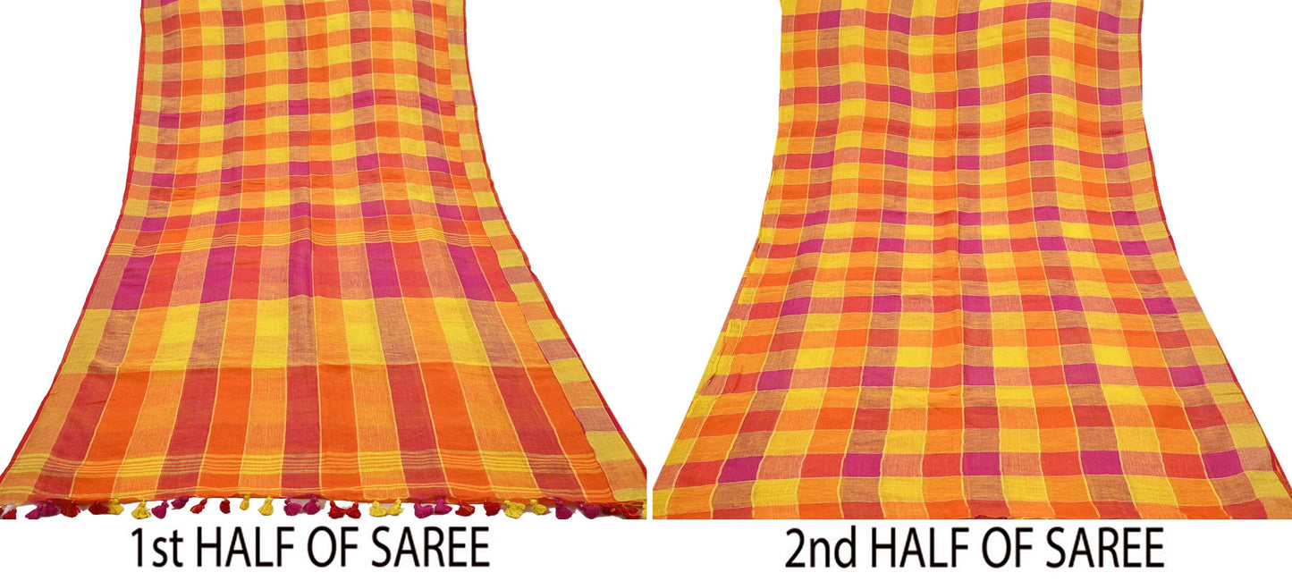 Indian Vintage Sari Multi Pure Cotton Hand Woven Sarees Craft Fabric 5yd Ethnic Floral Crafting Upcycle Quilting Dress Making
