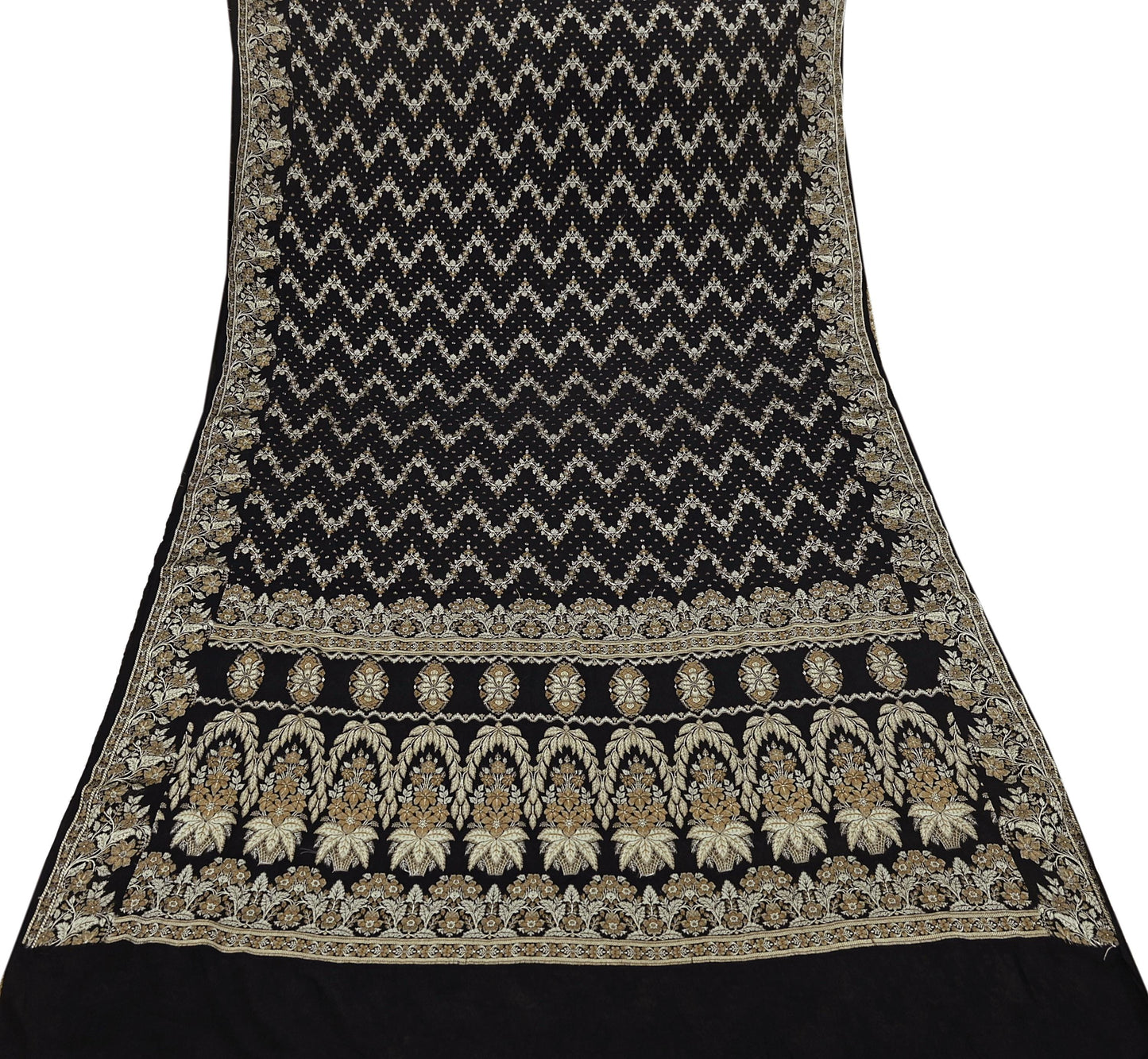 Indian Vintage Sari Black 100% Pure Silk Hand Woven Sarees Craft Fabric 5Yd Ethnic Sewing Dress making Crafting Quilting Upcycle