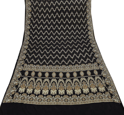 Indian Vintage Sari Black 100% Pure Silk Hand Woven Sarees Craft Fabric 5Yd Ethnic Sewing Dress making Crafting Quilting Upcycle