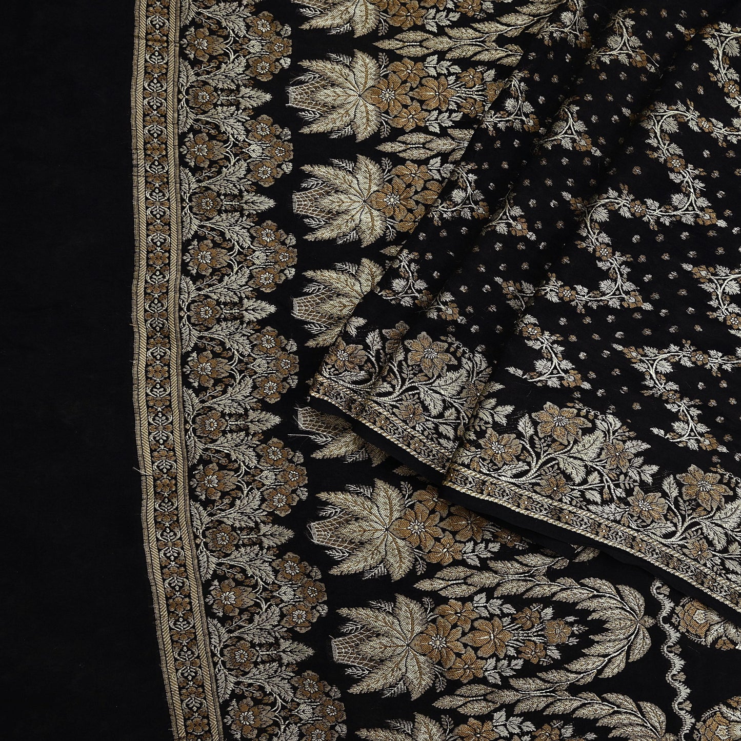 Indian Vintage Sari Black 100% Pure Silk Hand Woven Sarees Craft Fabric 5Yd Ethnic Sewing Dress making Crafting Quilting Upcycle