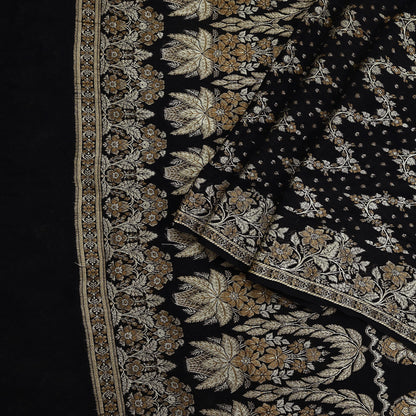 Indian Vintage Sari Black 100% Pure Silk Hand Woven Sarees Craft Fabric 5Yd Ethnic Sewing Dress making Crafting Quilting Upcycle