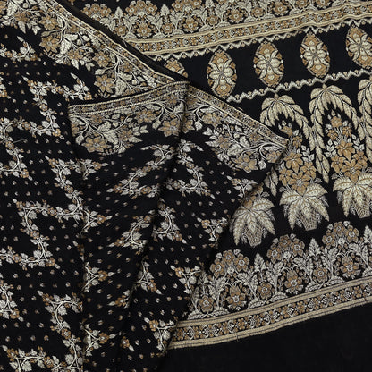 Indian Vintage Sari Black 100% Pure Silk Hand Woven Sarees Craft Fabric 5Yd Ethnic Sewing Dress making Crafting Quilting Upcycle