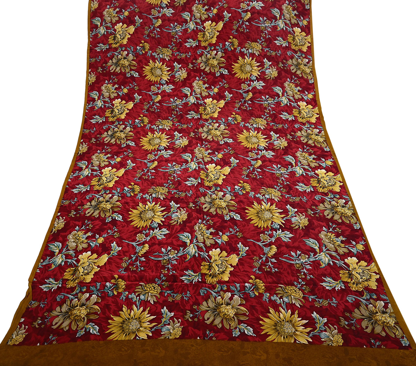 Indian Vintage Sari Red Pure Crepe Silk Printed Saree 5yard Sewing Quilting Floral Soft Craft Fabric Wrap