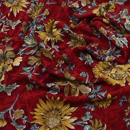 Indian Vintage Sari Red Pure Crepe Silk Printed Saree 5yard Sewing Quilting Floral Soft Craft Fabric Wrap