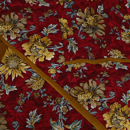 Indian Vintage Sari Red Pure Crepe Silk Printed Saree 5yard Sewing Quilting Floral Soft Craft Fabric Wrap