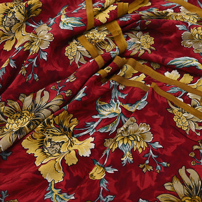 Indian Vintage Sari Red Pure Crepe Silk Printed Saree 5yard Sewing Quilting Floral Soft Craft Fabric Wrap