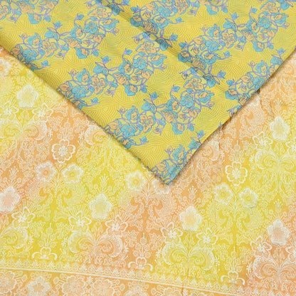 Vintage Sari Yellow Pure Silk Hand Woven Printed Saree Fabric 5yard Sewing Dress Designing for Crafting Quilting Upcycle Soft Border