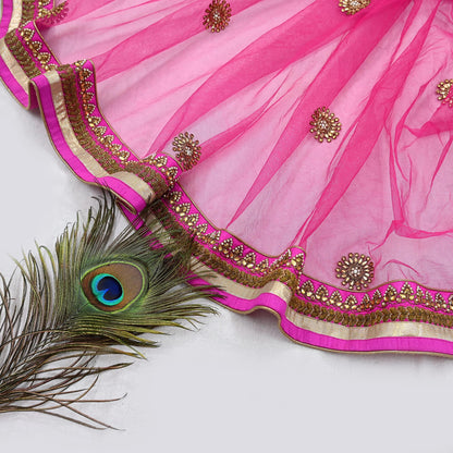 Indian Designer Abu Jani Dupatta Rani Pink Net Mesh Hand Embroidered Zardozi Dabka Bridal Veil Preowned Heavy Scarf