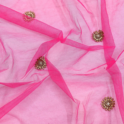 Indian Designer Abu Jani Dupatta Rani Pink Net Mesh Hand Embroidered Zardozi Dabka Bridal Veil Preowned Heavy Scarf