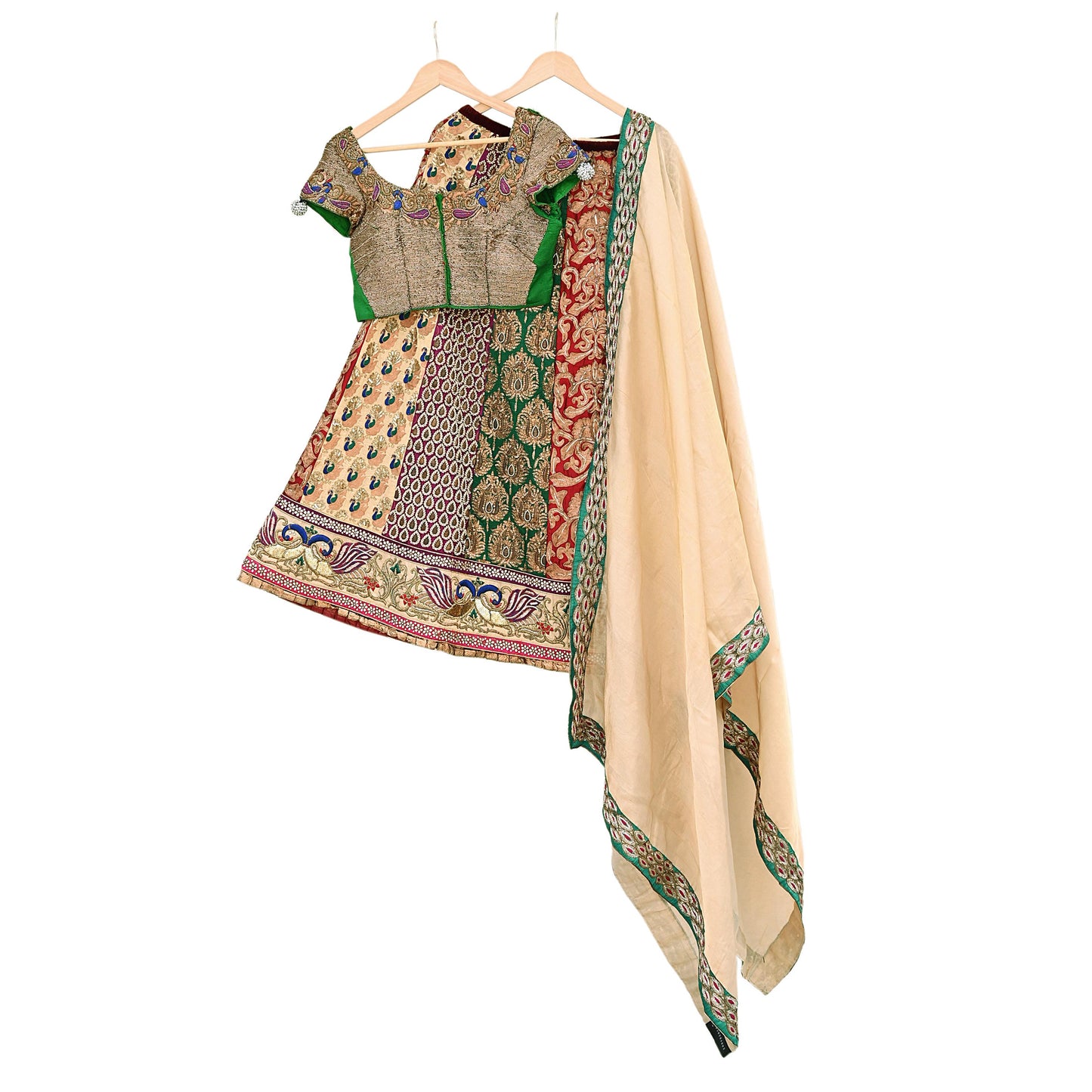 Indian Sabyasachi Bridal Lehenga Set Golden Multi Hand Embroidered Peacock Design Zardozi Dupatta Preowned Wedding Outfit