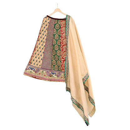 Indian Sabyasachi Bridal Lehenga Set Golden Multi Hand Embroidered Peacock Design Zardozi Dupatta Preowned Wedding Outfit