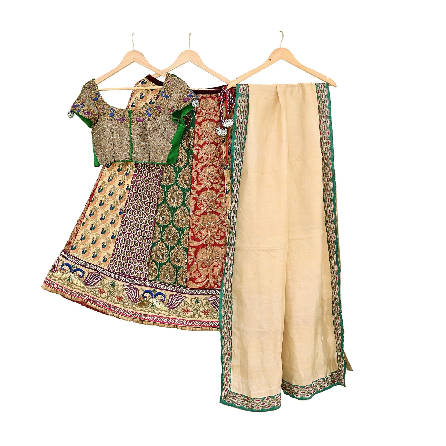 Indian Sabyasachi Bridal Lehenga Set Golden Multi Hand Embroidered Peacock Design Zardozi Dupatta Preowned Wedding Outfit