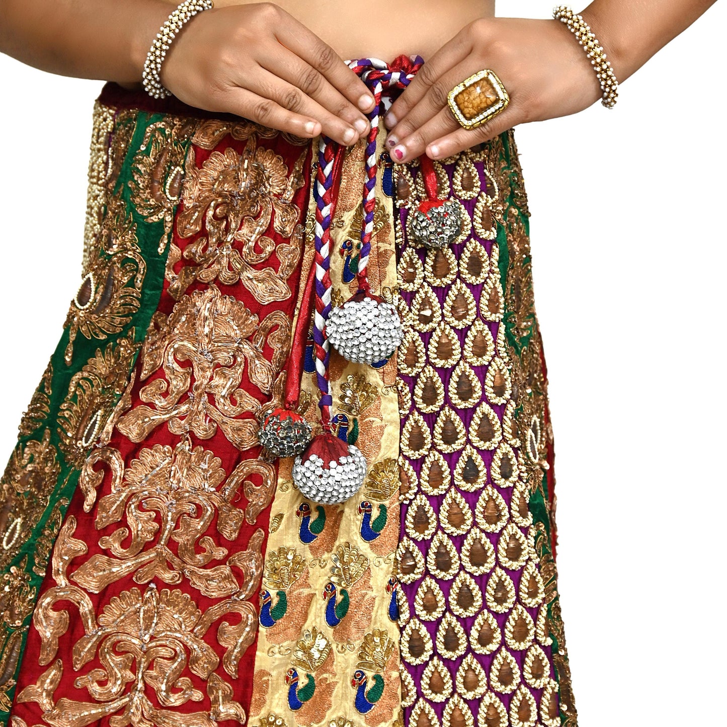 Indian Sabyasachi Bridal Lehenga Set Golden Multi Hand Embroidered Peacock Design Zardozi Dupatta Preowned Wedding Outfit