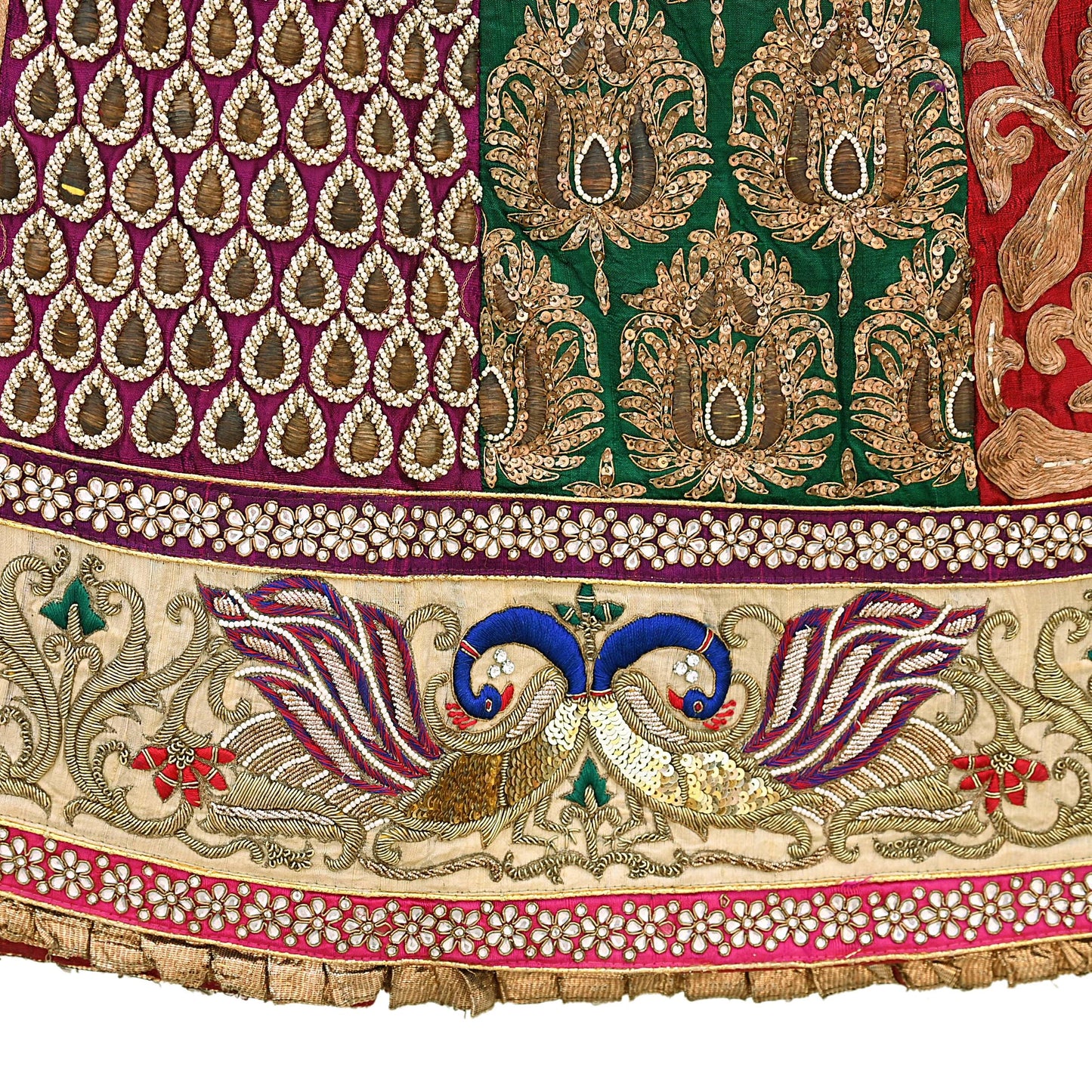 Indian Sabyasachi Bridal Lehenga Set Golden Multi Hand Embroidered Peacock Design Zardozi Dupatta Preowned Wedding Outfit