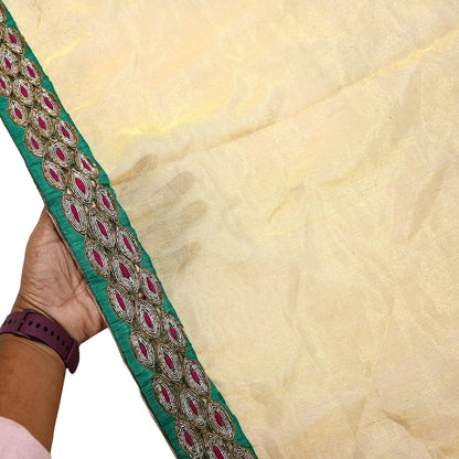 Indian Vintage Heavy Golden Dupatta Tissue Silk Long Stole Hand Embroidered Designer By Sabyasachi Veil Scarves Wedding/Bridal Wear