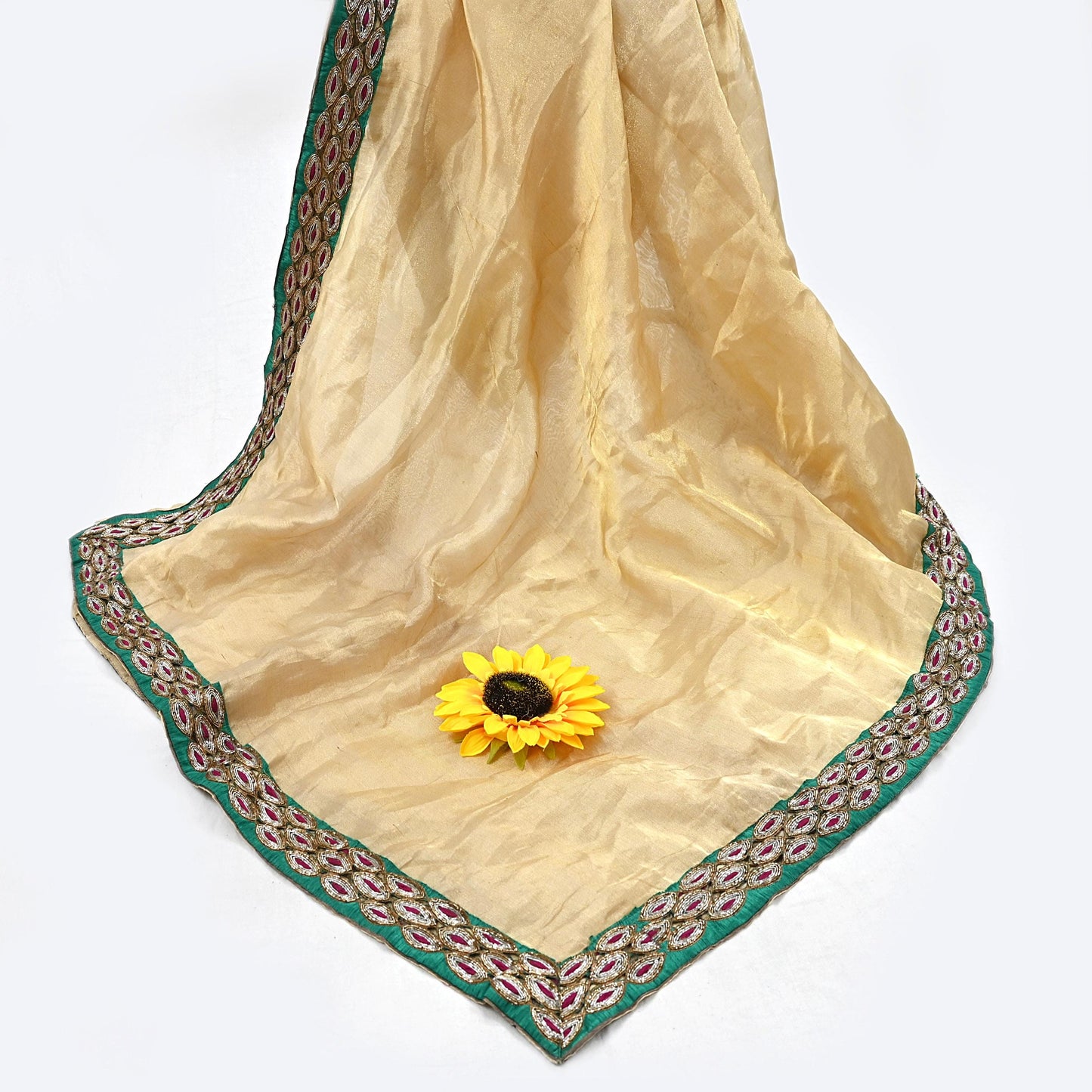 Indian Vintage Heavy Golden Dupatta Tissue Silk Long Stole Hand Embroidered Designer By Sabyasachi Veil Scarves Wedding/Bridal Wear
