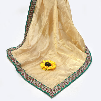 Indian Vintage Heavy Golden Dupatta Tissue Silk Long Stole Hand Embroidered Designer By Sabyasachi Veil Scarves Wedding/Bridal Wear