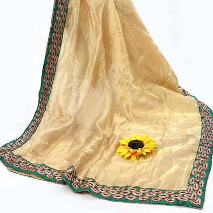 Indian Vintage Heavy Golden Dupatta Tissue Silk Long Stole Hand Embroidered Designer By Sabyasachi Veil Scarves Wedding/Bridal Wear