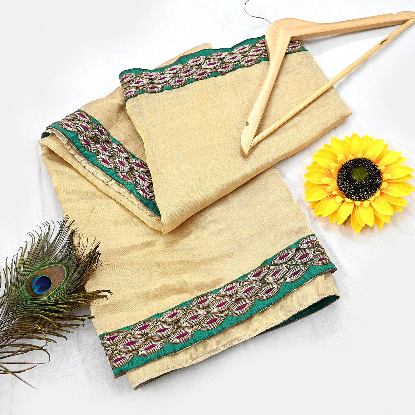 Indian Vintage Heavy Golden Dupatta Tissue Silk Long Stole Hand Embroidered Designer By Sabyasachi Veil Scarves Wedding/Bridal Wear