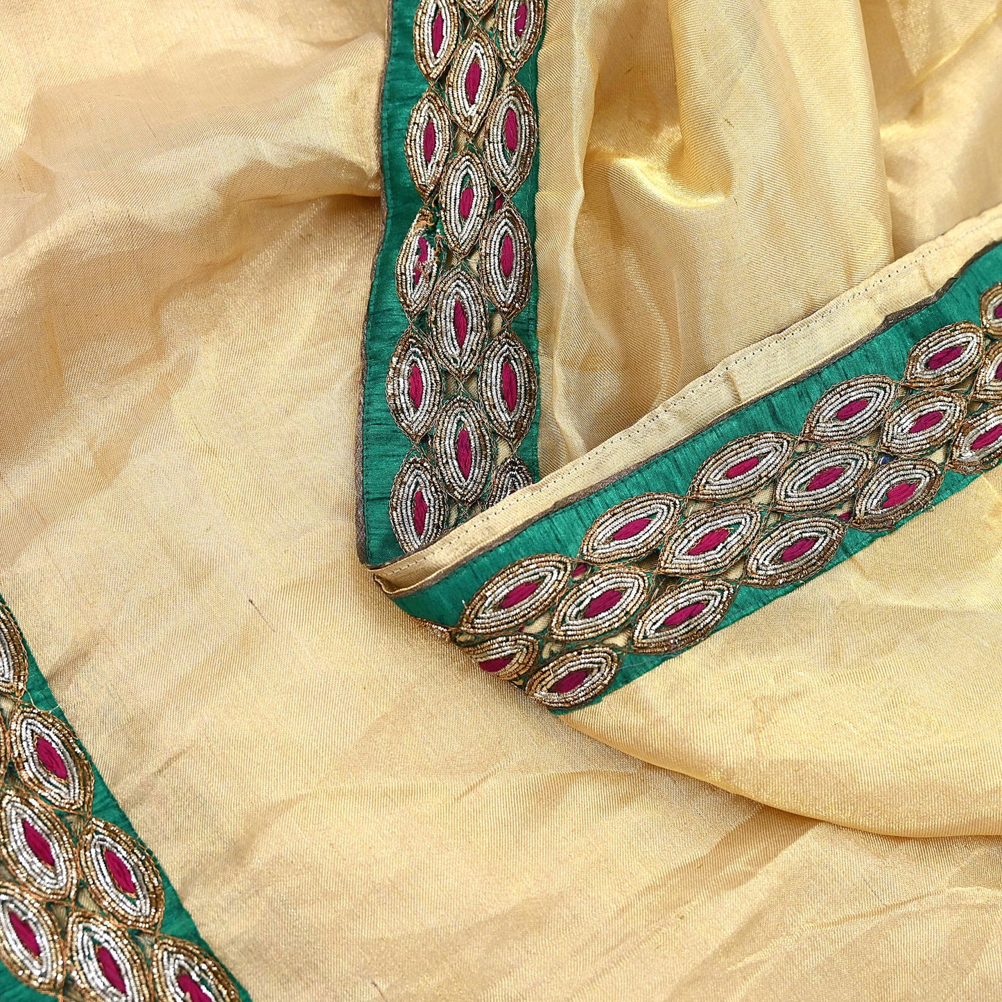 Indian Vintage Heavy Golden Dupatta Tissue Silk Long Stole Hand Embroidered Designer By Sabyasachi Veil Scarves Wedding/Bridal Wear