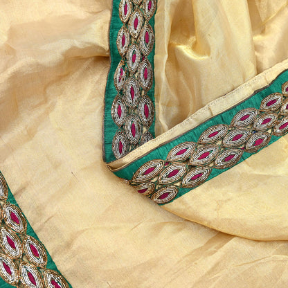 Indian Vintage Heavy Golden Dupatta Tissue Silk Long Stole Hand Embroidered Designer By Sabyasachi Veil Scarves Wedding/Bridal Wear