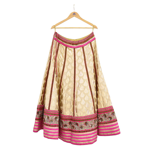 Indian Designer Skirt Abu Jani Embroidered Chanderi Cotton Preowned Wedding Couture Outfit Christmas Gift