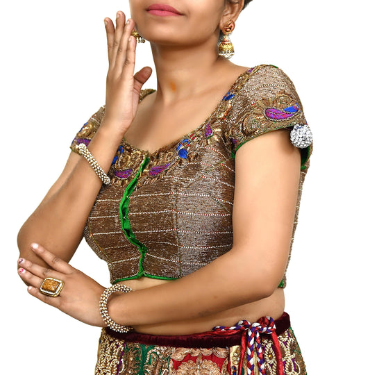 Sabyasachi Green Heavy Hand Embroidered Blouse Crop Top M Size Zardozi Party Wear Designer Preowned Bollywood Fashion