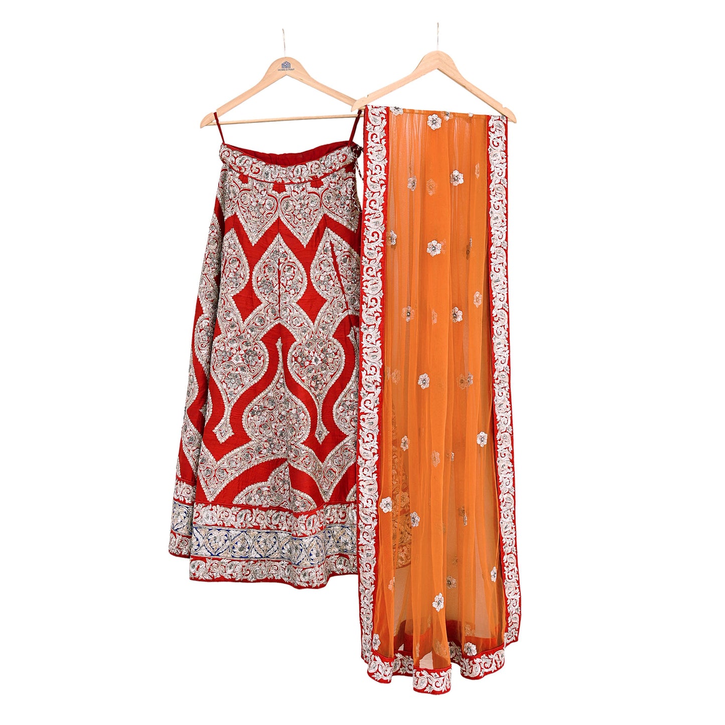 Designer Sabyasachi Red Orange Raw Silk Hand Embroidered Bridal Lehenga 2Pc Set Zardozi Dabka Heavy Wedding Outfit Designer Couture