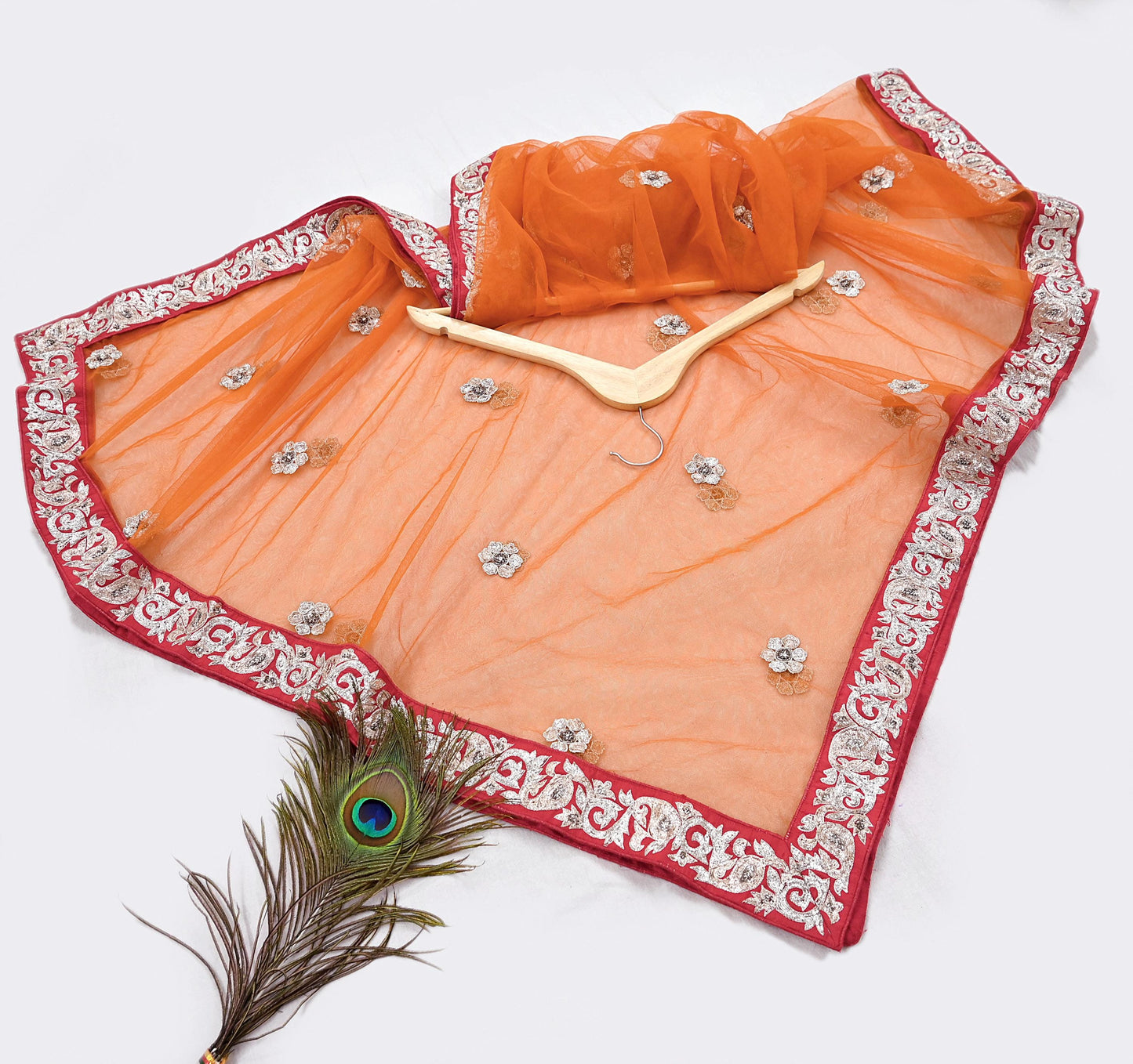 Designer Sabyasachi Red Orange Raw Silk Hand Embroidered Bridal Lehenga 2Pc Set Zardozi Dabka Heavy Wedding Outfit Designer Couture