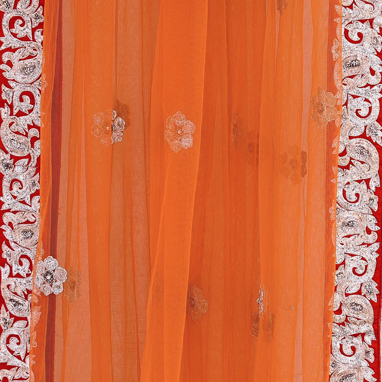 Designer Sabyasachi Red Orange Raw Silk Hand Embroidered Bridal Lehenga 2Pc Set Zardozi Dabka Heavy Wedding Outfit Designer Couture