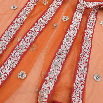 Designer Sabyasachi Red Orange Raw Silk Hand Embroidered Bridal Lehenga 2Pc Set Zardozi Dabka Heavy Wedding Outfit Designer Couture