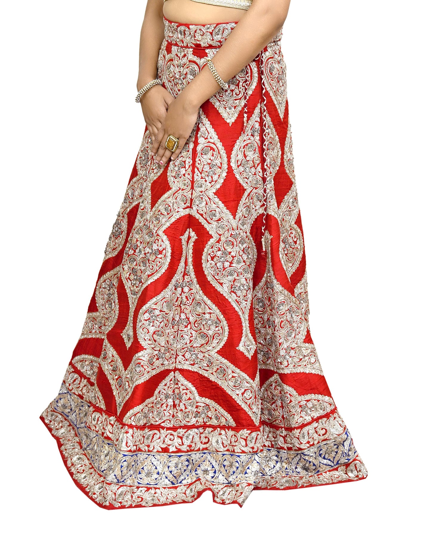 Designer Sabyasachi Red Orange Raw Silk Hand Embroidered Bridal Lehenga 2Pc Set Zardozi Dabka Heavy Wedding Outfit Designer Couture