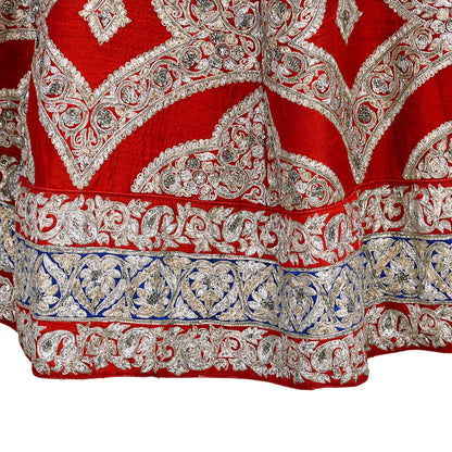 Designer Sabyasachi Red Orange Raw Silk Hand Embroidered Bridal Lehenga 2Pc Set Zardozi Dabka Heavy Wedding Outfit Designer Couture