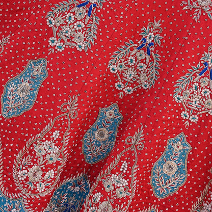 Indian Pre-owned Heavy Wedding Hand Embroidered Designer By Anamika Khanna Lehenga/Skirt Bridal Wear Red Pure Satin Silk