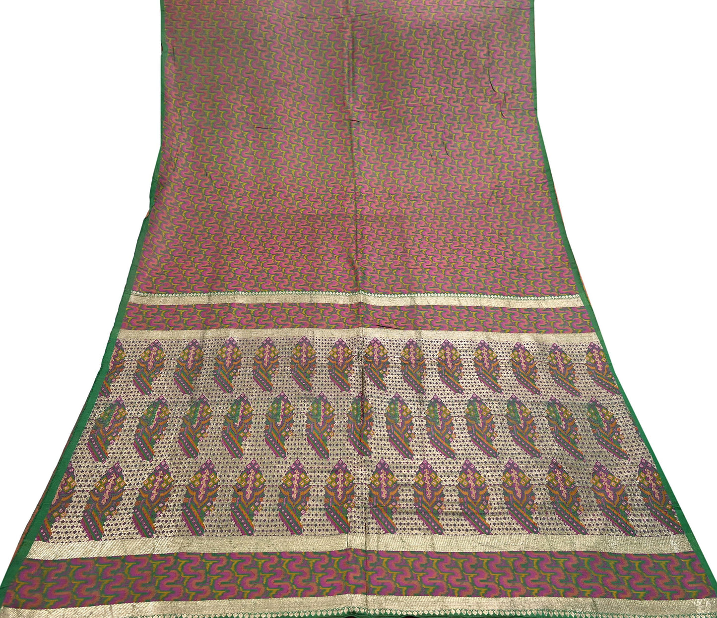Vintage Green Banarasi Silk Saree Pure Satin Silk Handwoven Tanchoi Fabric with Paisley Weave 5 Yard Dressmaking Craft Material
