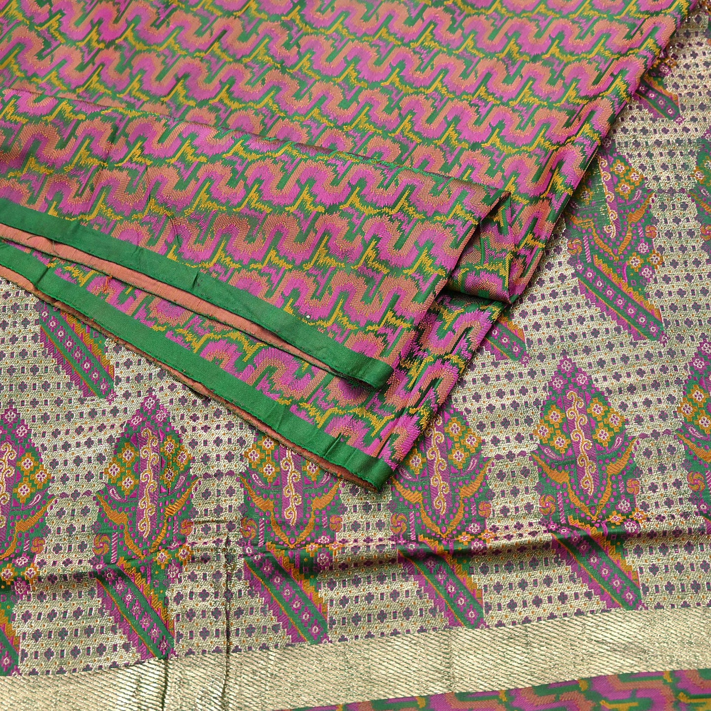 Vintage Green Banarasi Silk Saree Pure Satin Silk Handwoven Tanchoi Fabric with Paisley Weave 5 Yard Dressmaking Craft Material
