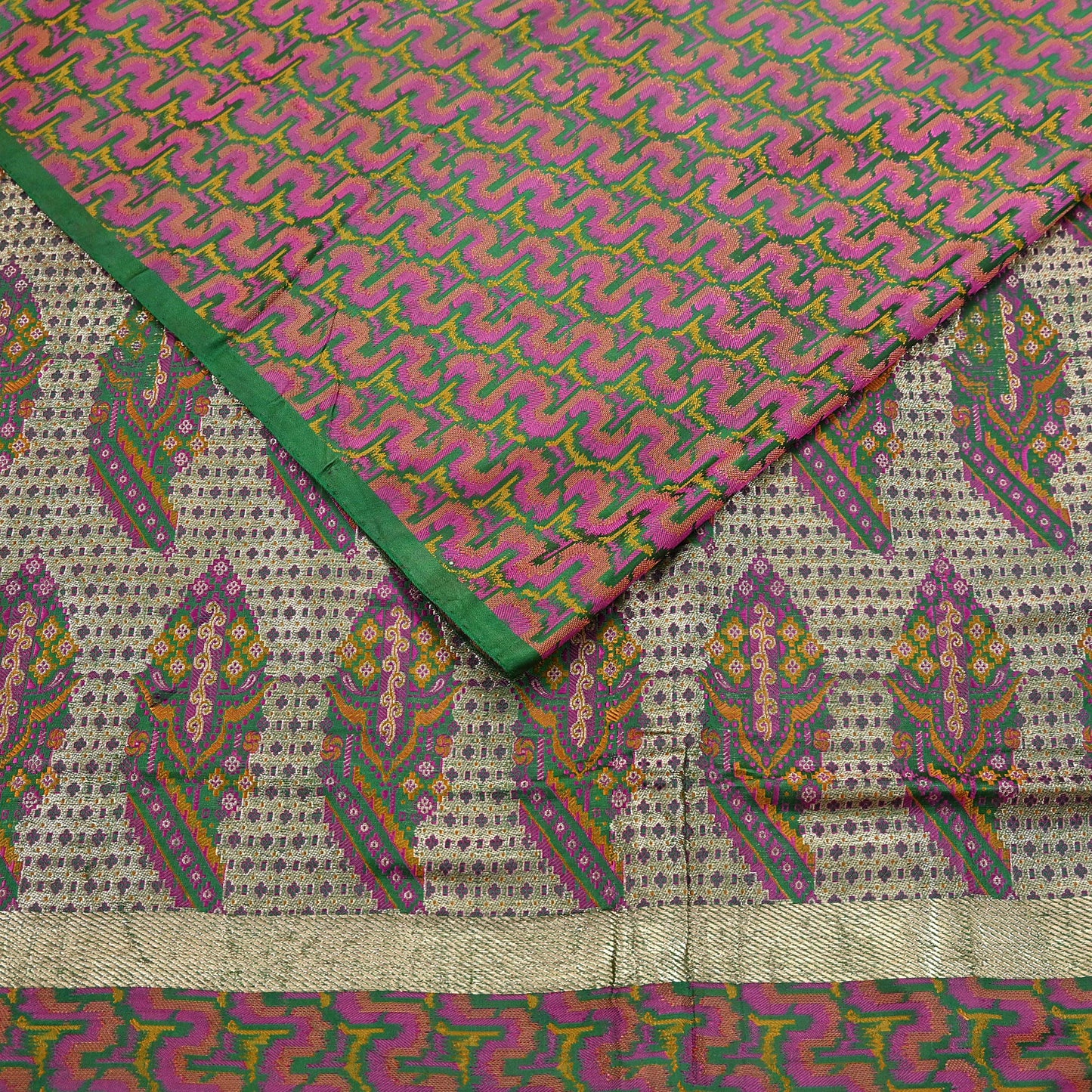 Vintage Green Banarasi Silk Saree Pure Satin Silk Handwoven Tanchoi Fabric with Paisley Weave 5 Yard Dressmaking Craft Material