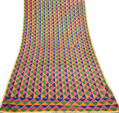 Indian Vintage Pink Wedding Dupatta Long Stole Pure Cotton Hand Embroidered Bagh Phulkari Stole Scarves