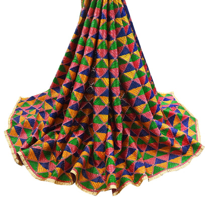Indian Vintage Pink Wedding Dupatta Long Stole Pure Cotton Hand Embroidered Bagh Phulkari Stole Scarves