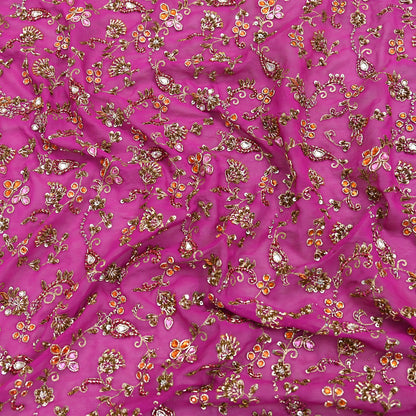 Indian Vintage Heavy Purple Bridal Dupatta Pure Georgette Silk Hand Embroidered Zardozi, Dabka, Zari Work Party Wear Long Stole